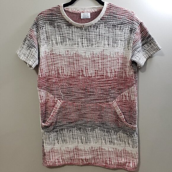 Zara * Abstract Red Black Ivory Tunic * Pockets S - Picture 2 of 10